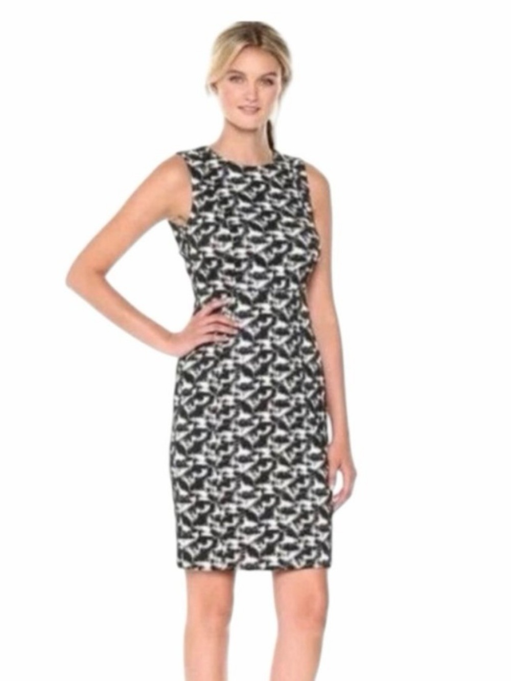 NWT Calvin Klein Black & White Patterned Sheath Dress